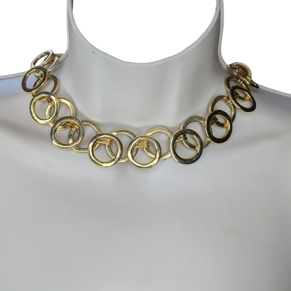 Vintage Interlocking Gold-Tone Circle Link Statement Necklace – Liz Claiborne - Picture 1 of 6